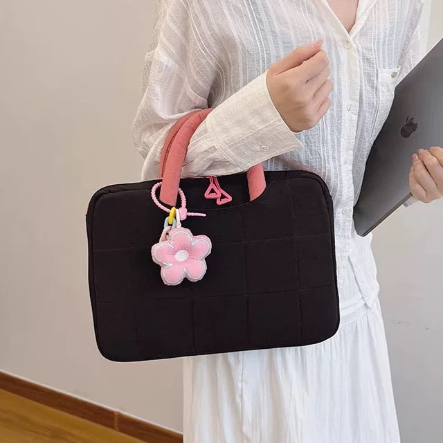 Puffy Flower Handle Laptop Bag