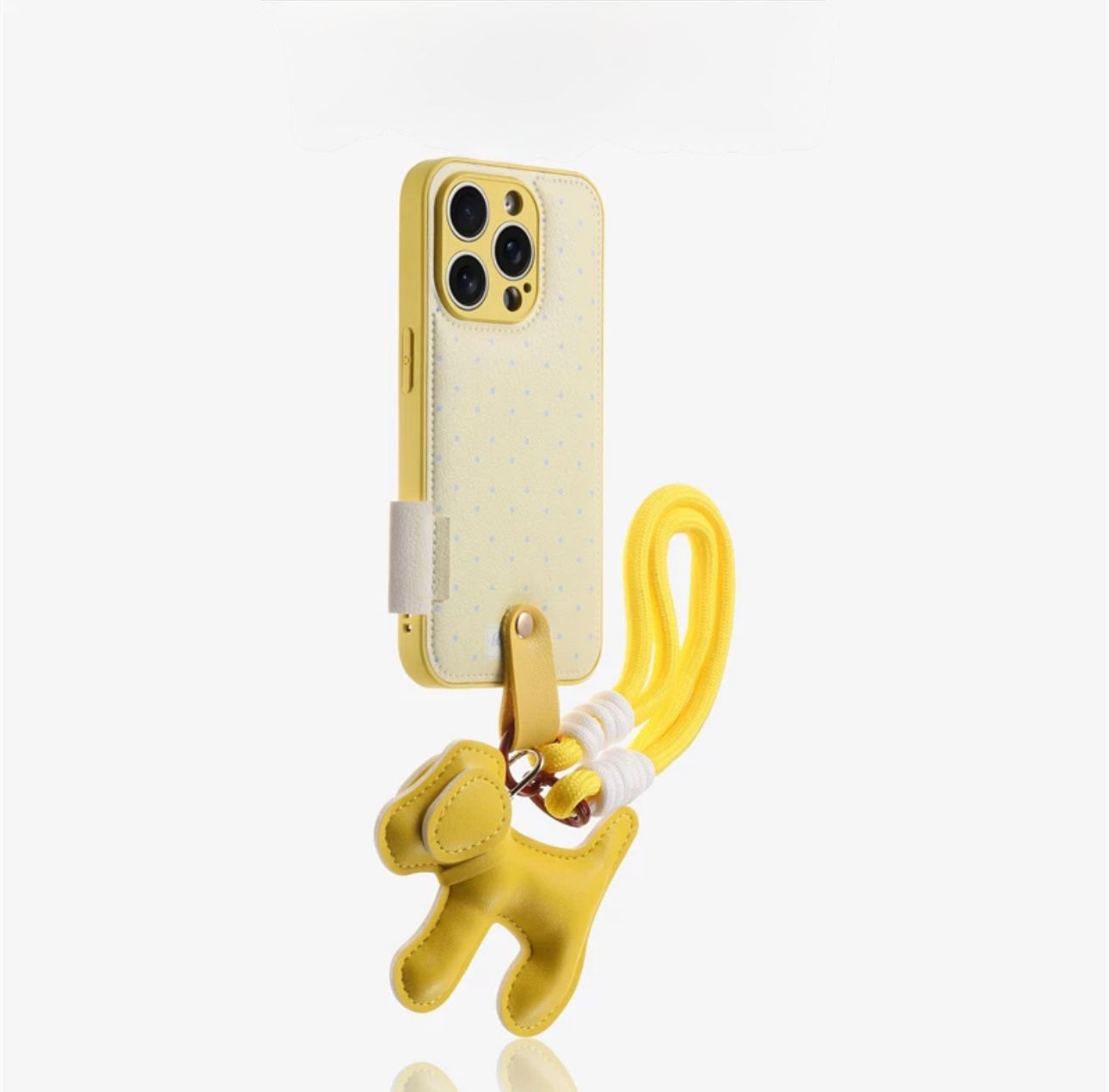 Yellow luxury fashion case with puppy charm for iPhones