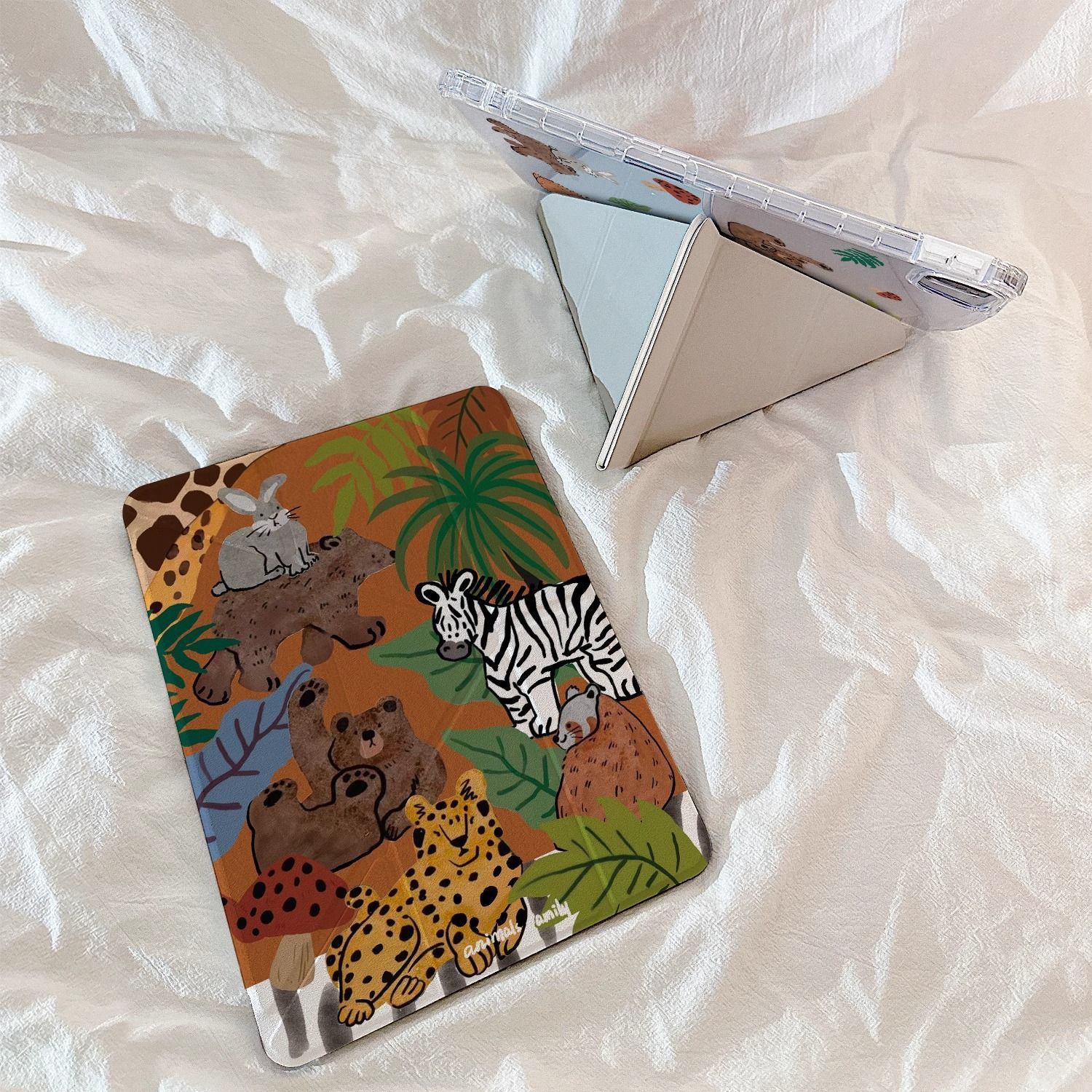 Cartoon Jungle iPad Case 🌿🐻🦓🦒