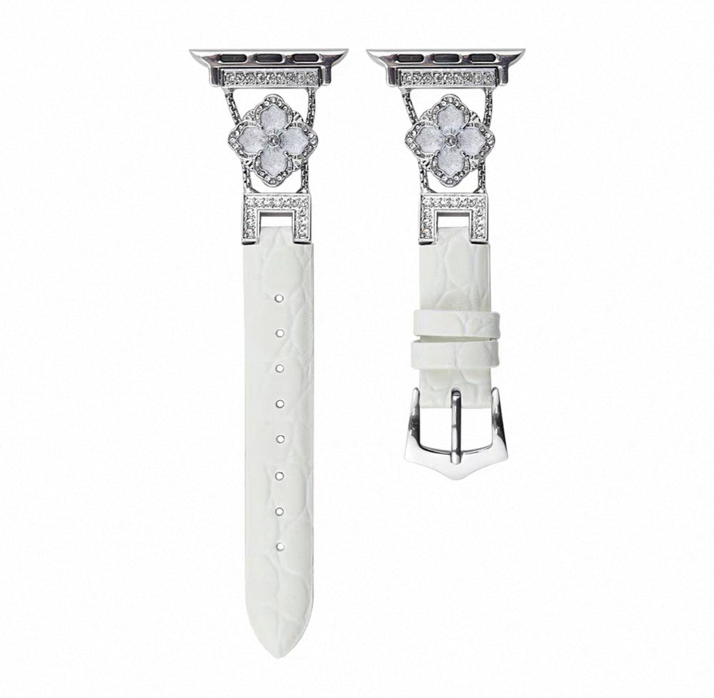 Luxury Croc Pattern Leather Smartwatch Band with Crystal Flower Design  Series 1–9 (Silver/Gold/Rose Gold)