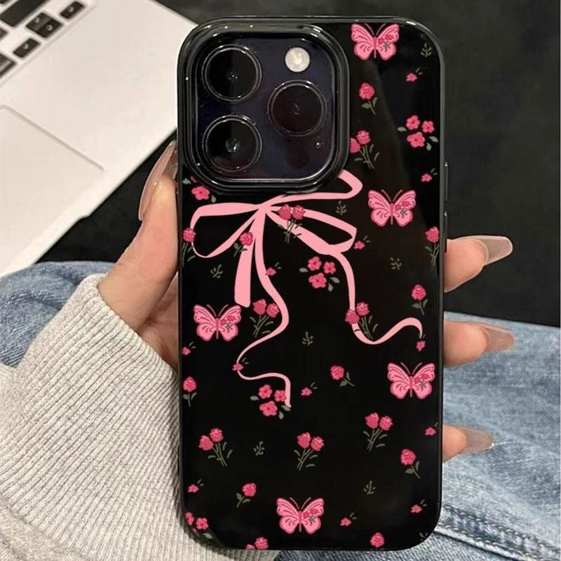 Pink Bow Black Case For Iphones