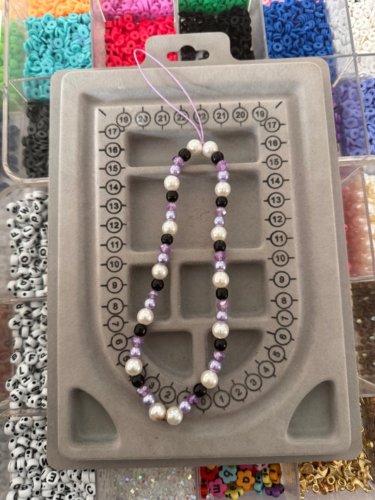 Purple,black and white pearls Phone charms