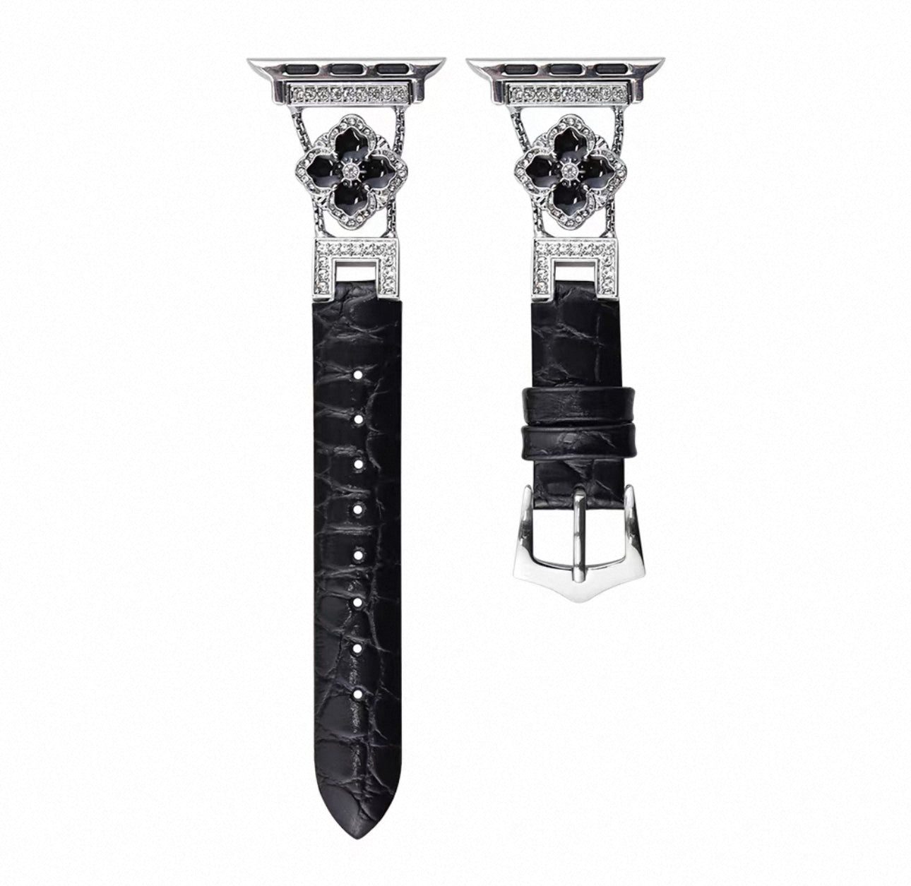 Luxury Croc Pattern Leather Smartwatch Band with Crystal Flower Design  Series 1–9 (Silver/Gold/Rose Gold)