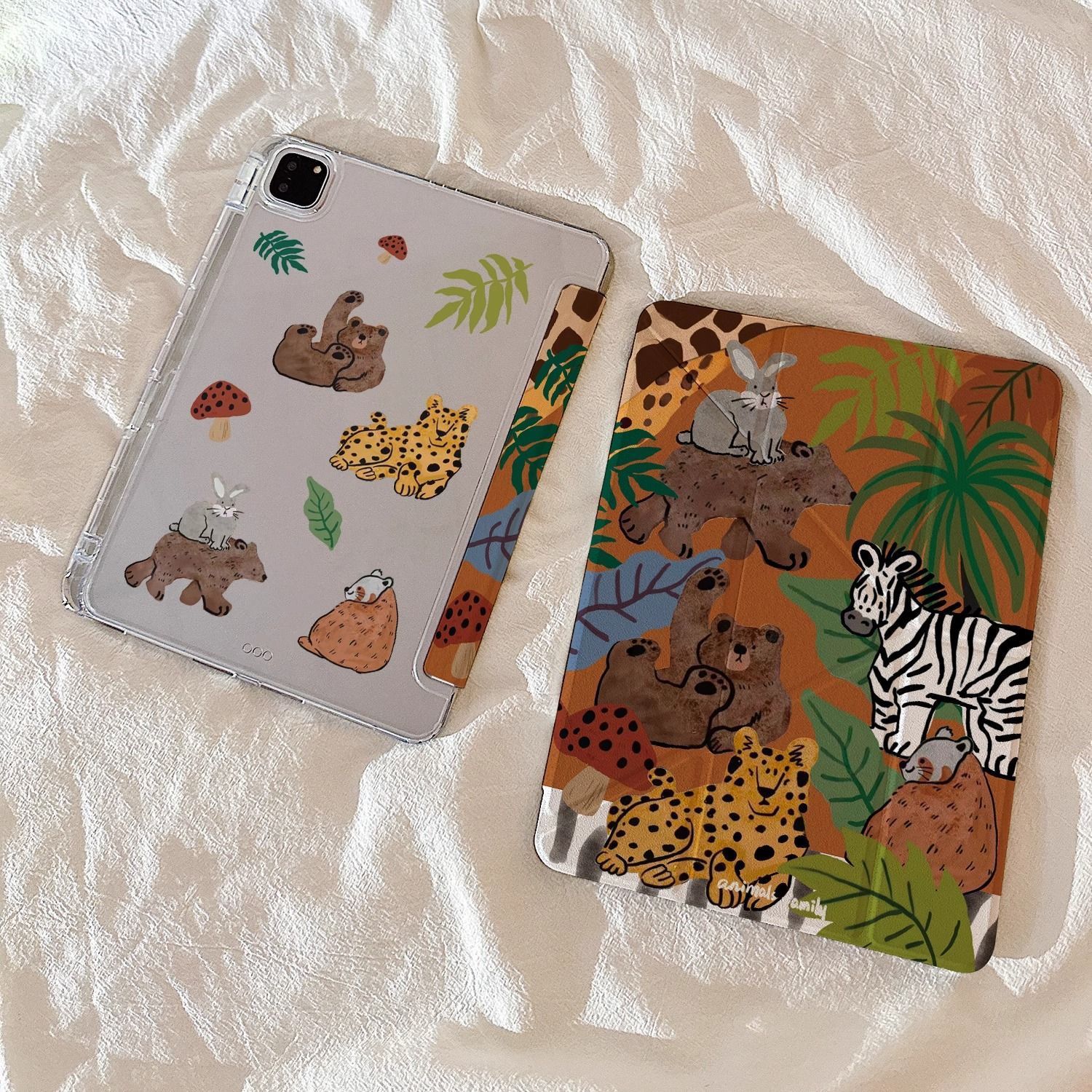 Cartoon Jungle iPad Case 🌿🐻🦓🦒