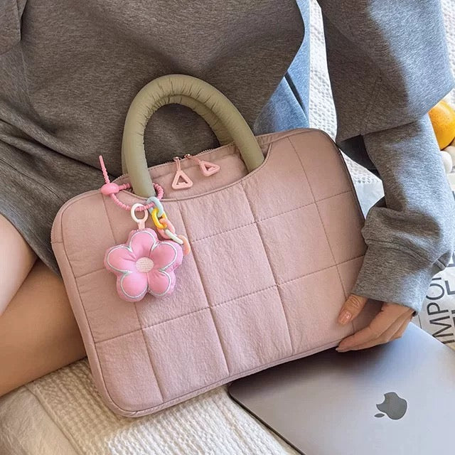 Puffy Flower Handle Laptop Bag