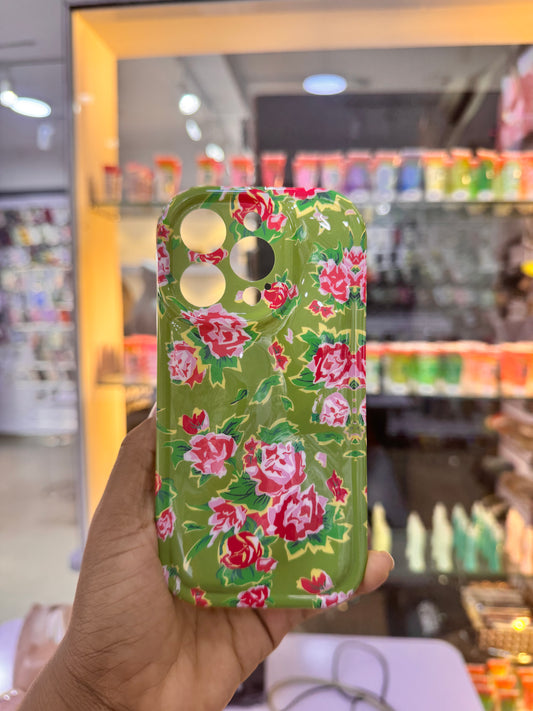 Green Pink Roses Case For iPhones