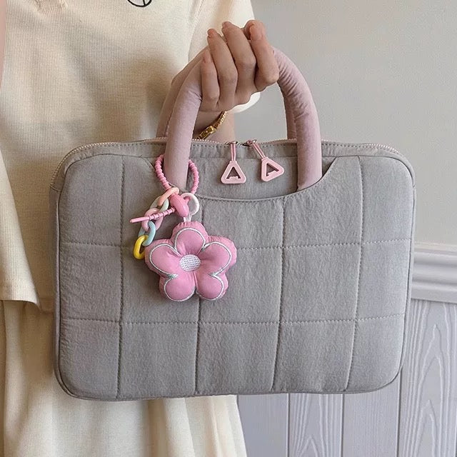 Puffy Flower Handle Laptop Bag