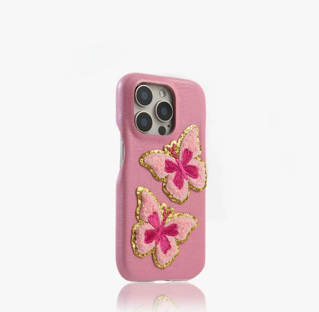 Pink Butterfly Embroidered Phone Case