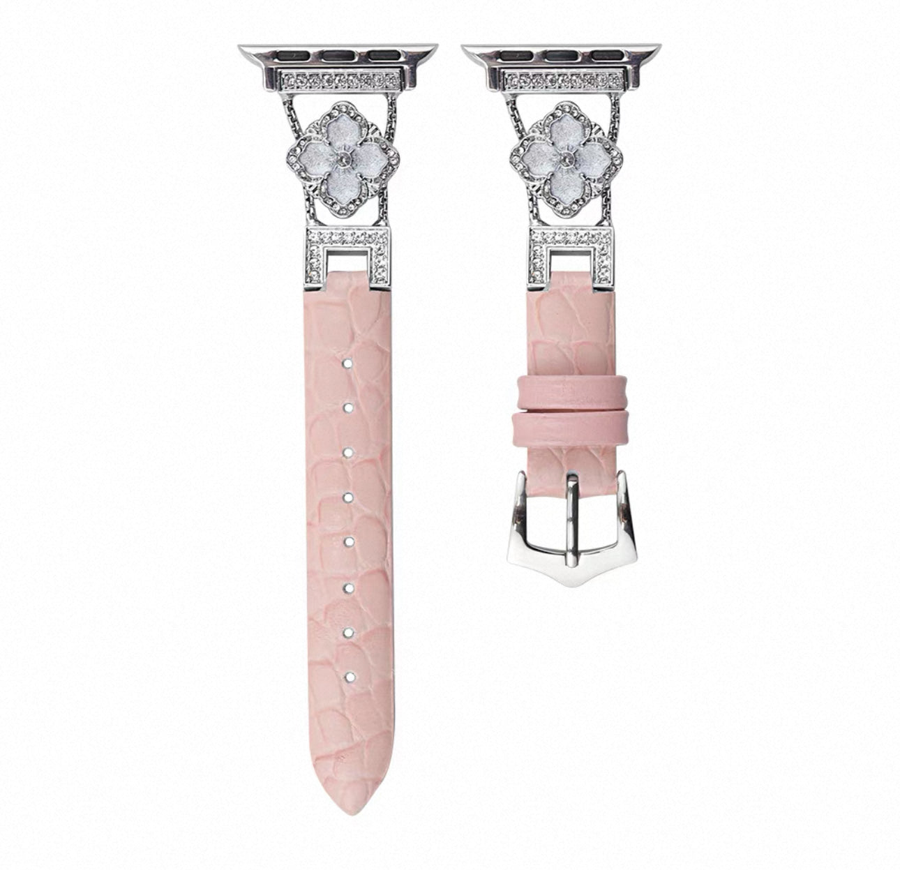 Luxury Croc Pattern Leather Smartwatch Band with Crystal Flower Design  Series 1–9 (Silver/Gold/Rose Gold)