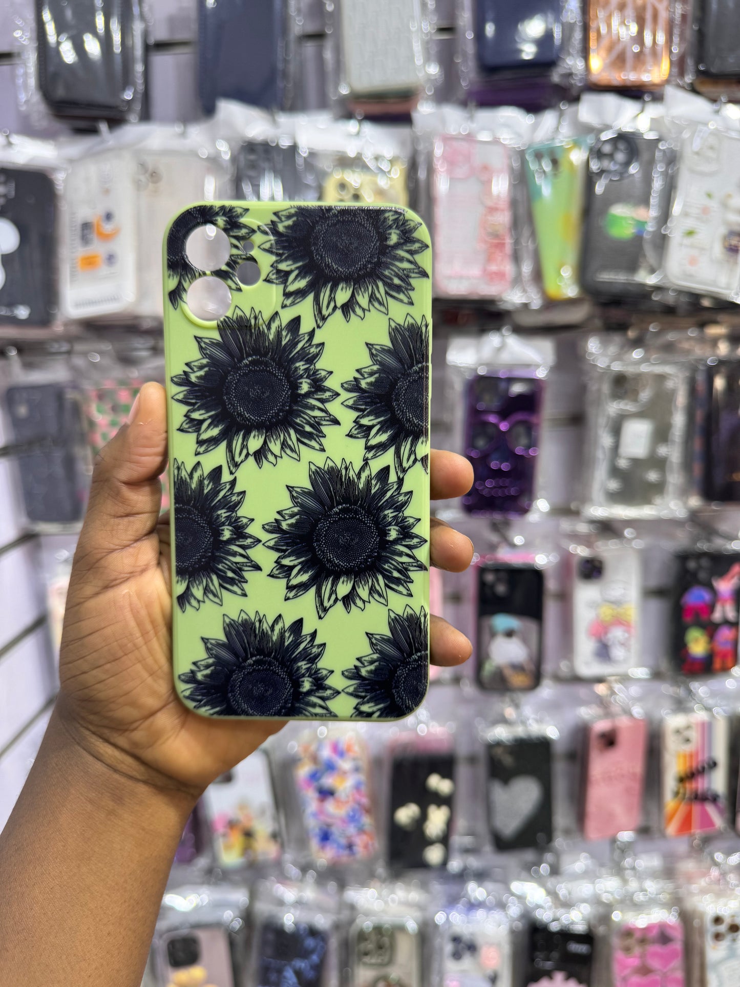 Black sunflower green case for iPhones