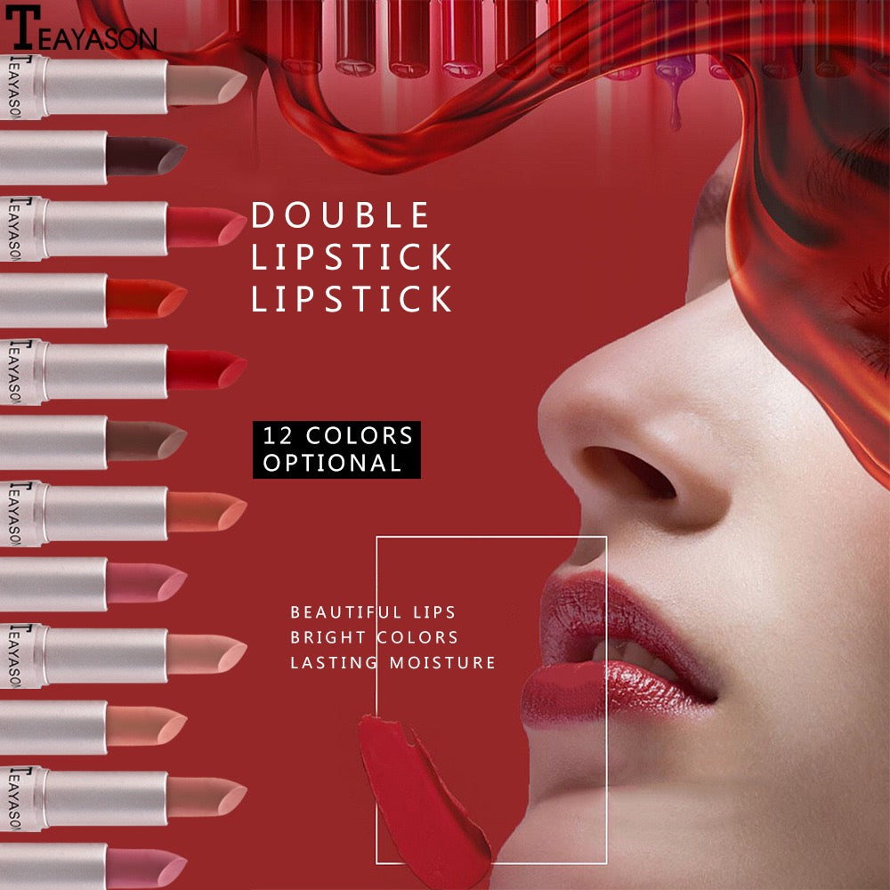 Cross-Border Double-Ended Non-Stick Lip Gloss Two-In-One Matte Bean Paste Non-Fading Dip Cup Lipstick