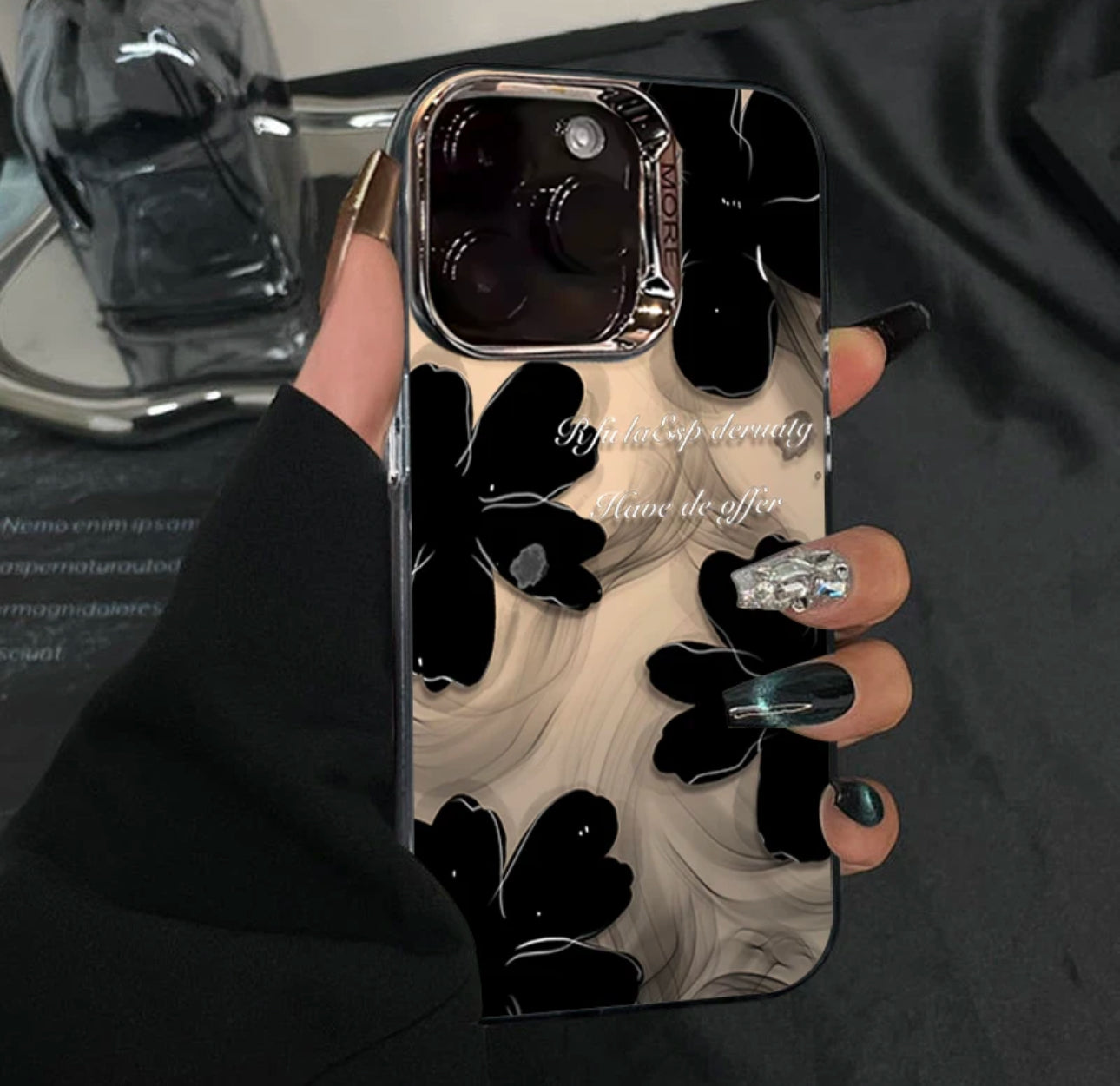 Black Flower phone case For Iphone