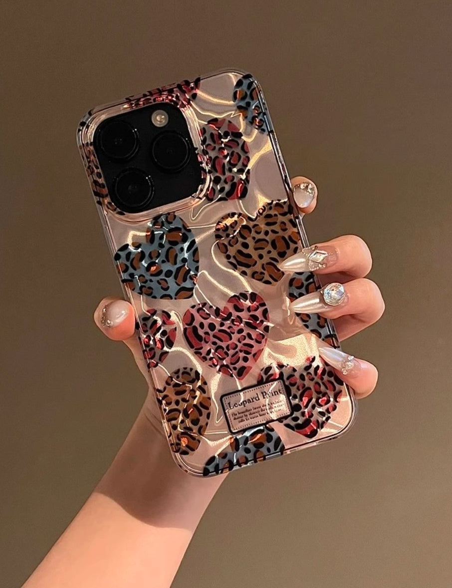 Leopard print heart apple phone case For Iphone