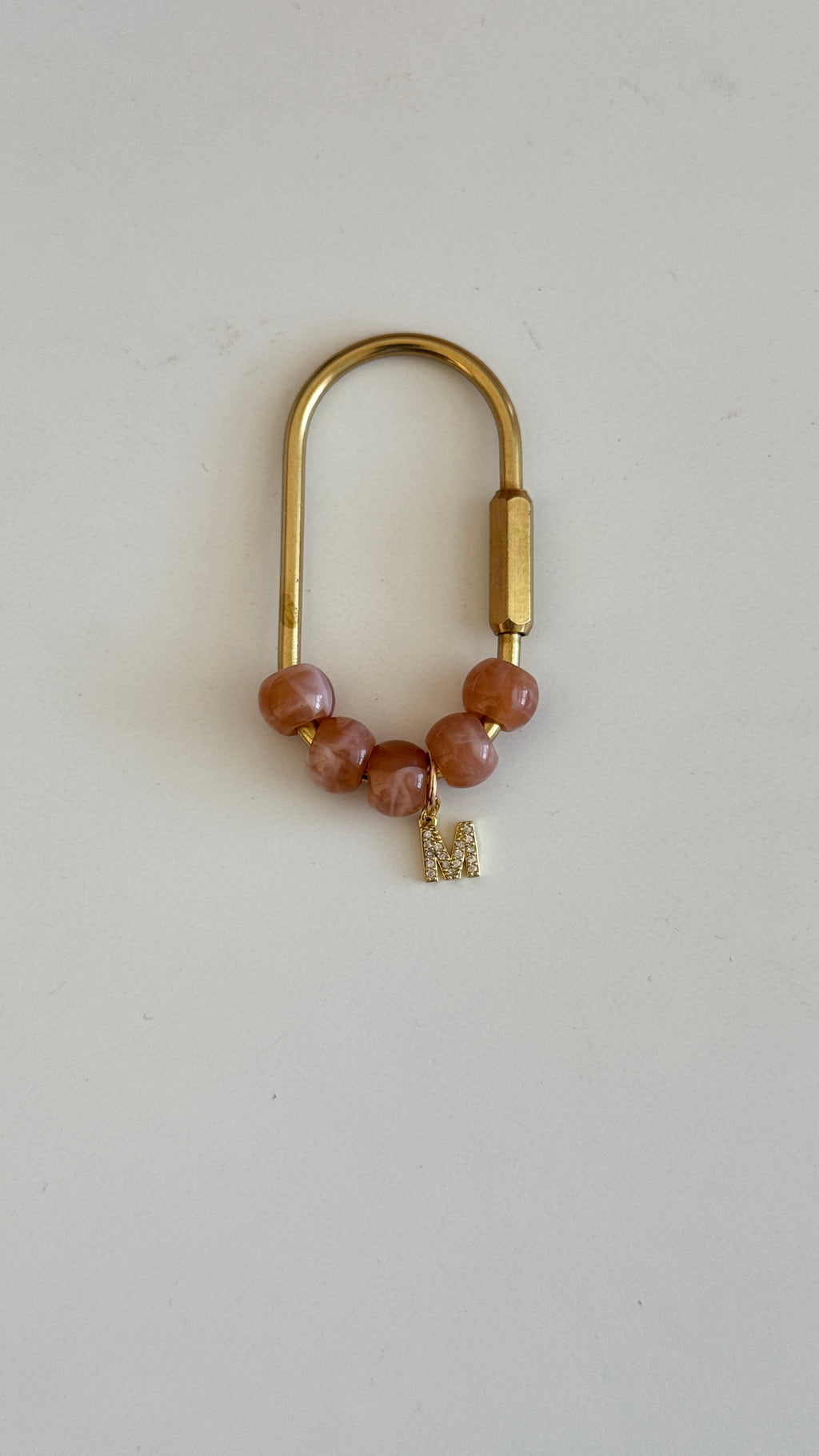 Handmade Beaded Carabiner Keychain – Personalized Initial, Heart & Floral Charms