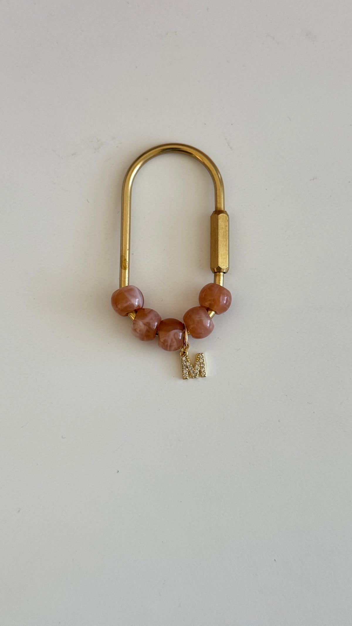 Handmade Beaded Carabiner Keychain – Personalized Initial, Heart & Floral Charms