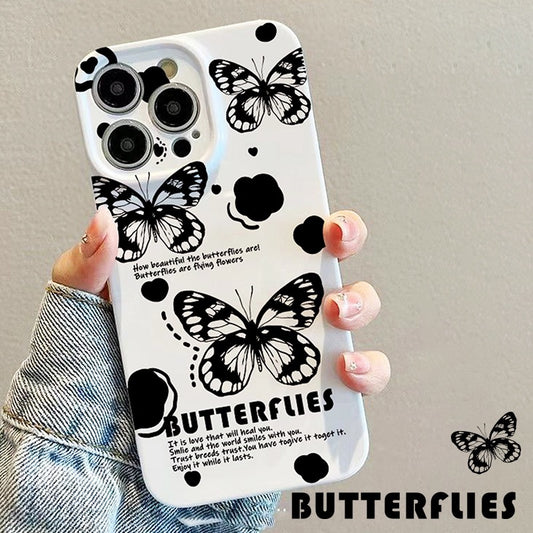 Whit black Butterfly plastic Case For iPhone