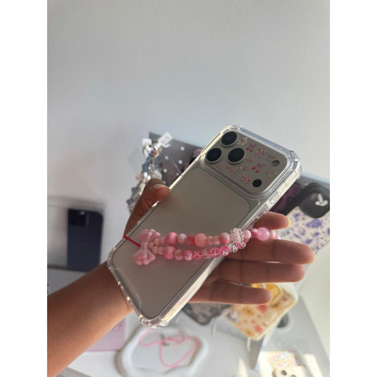 Personalized Pink Bow Phone Charm