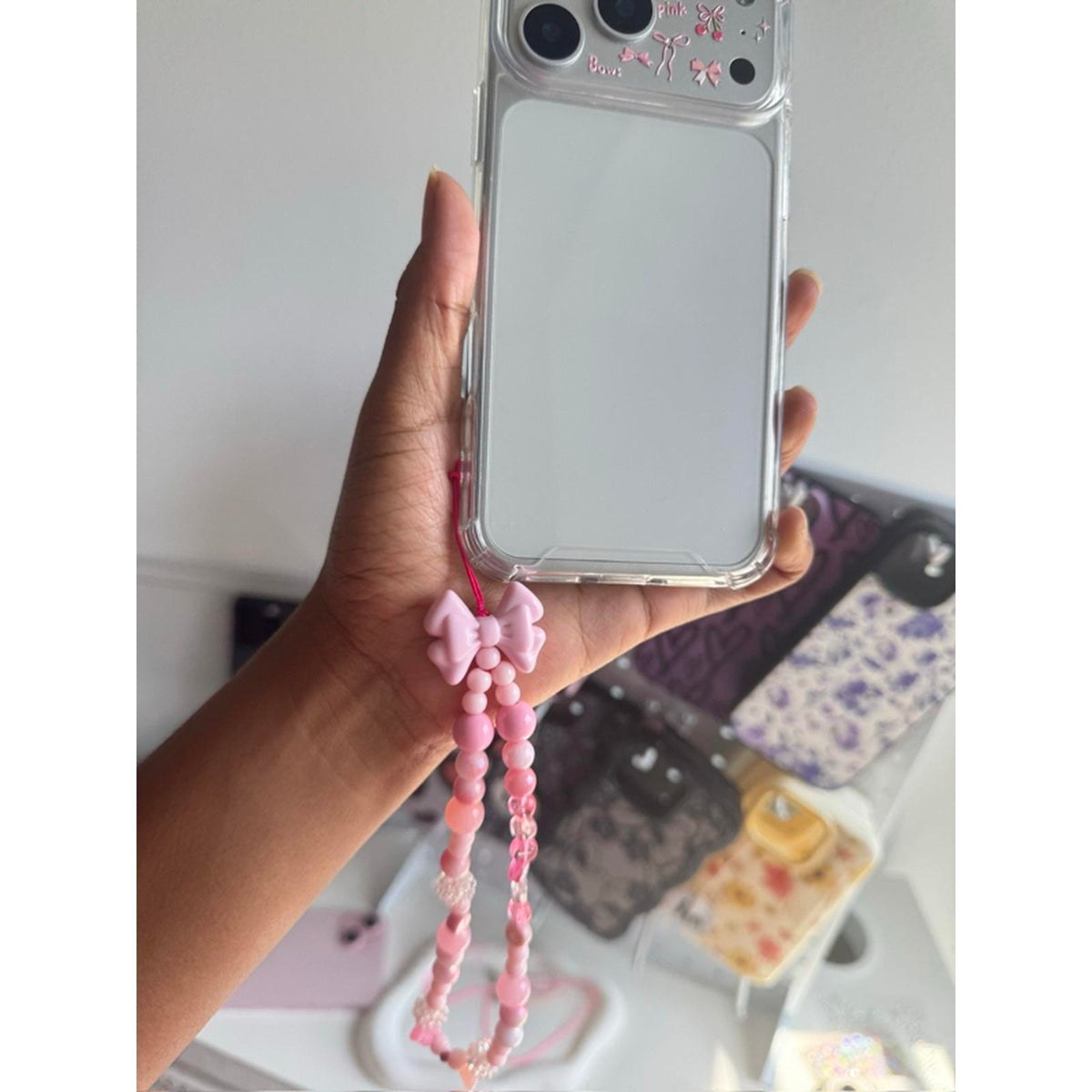 Personalized Pink Bow Phone Charm