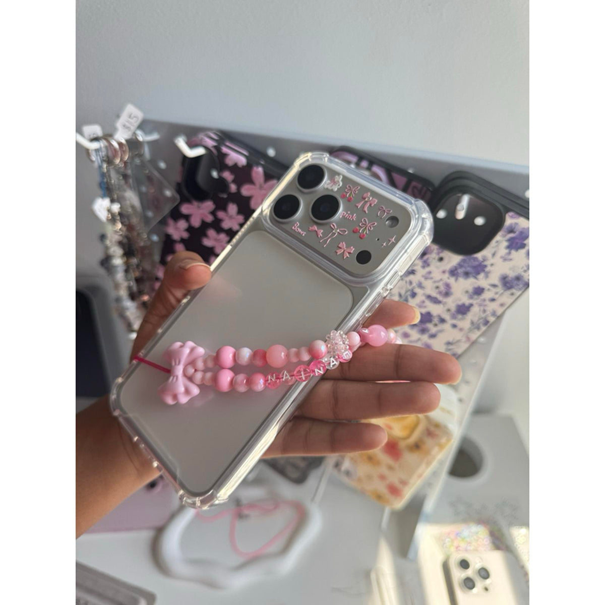 Personalized Pink Bow Phone Charm