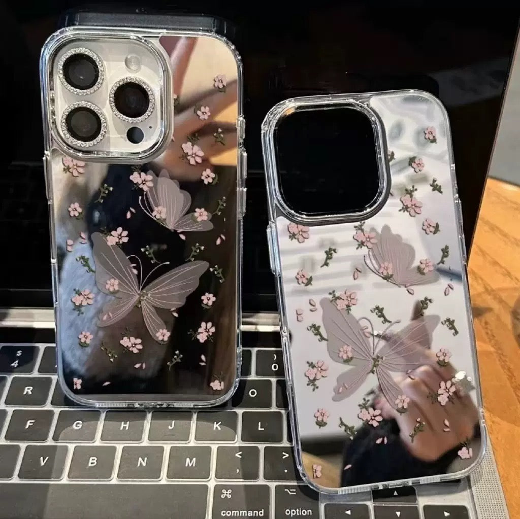 Mirror butterfly floral case for iPhones
