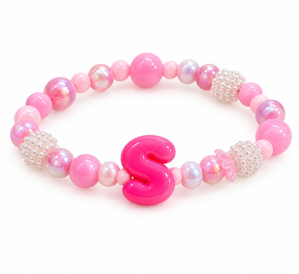 Personalized Pink Initial Beaded Bracelet