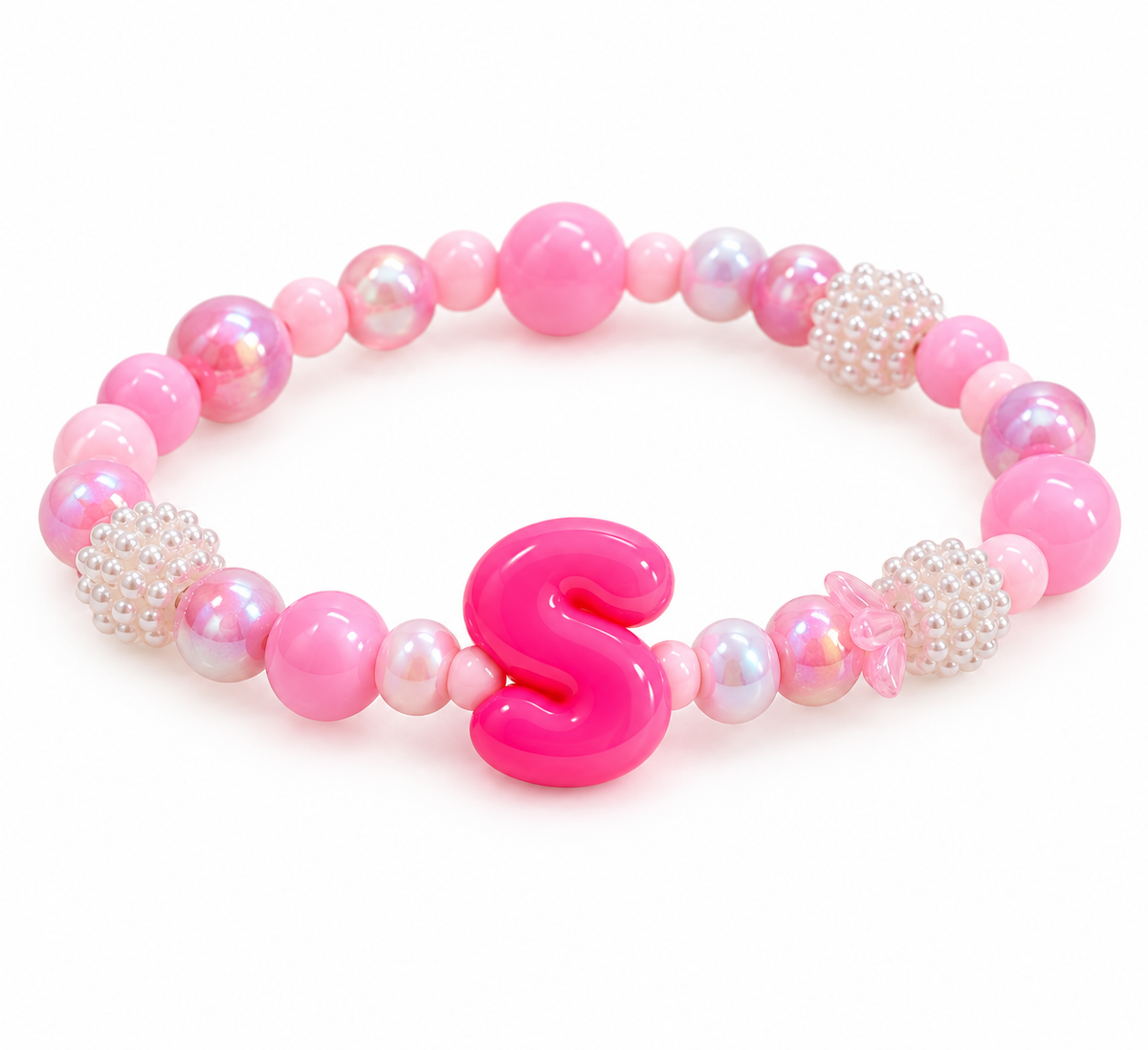 Personalized Pink Initial Beaded Bracelet