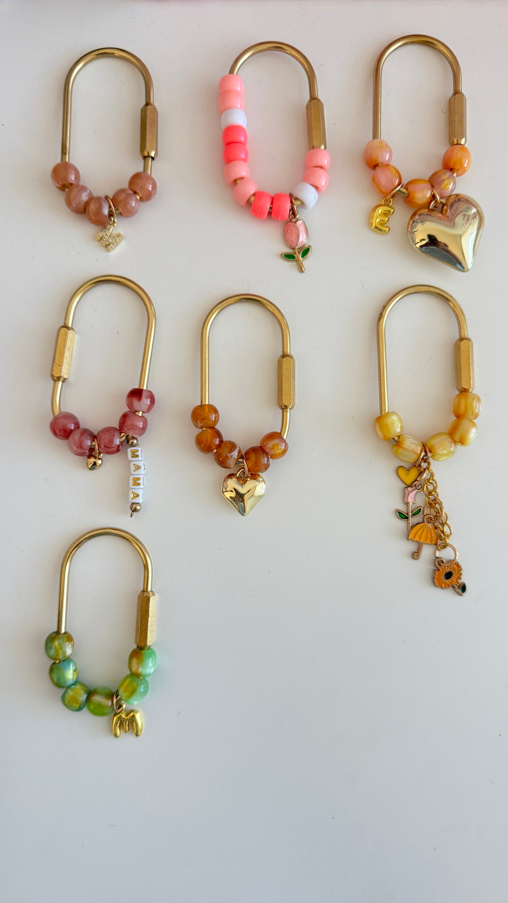 Handmade Beaded Carabiner Keychain – Personalized Initial, Heart & Floral Charms