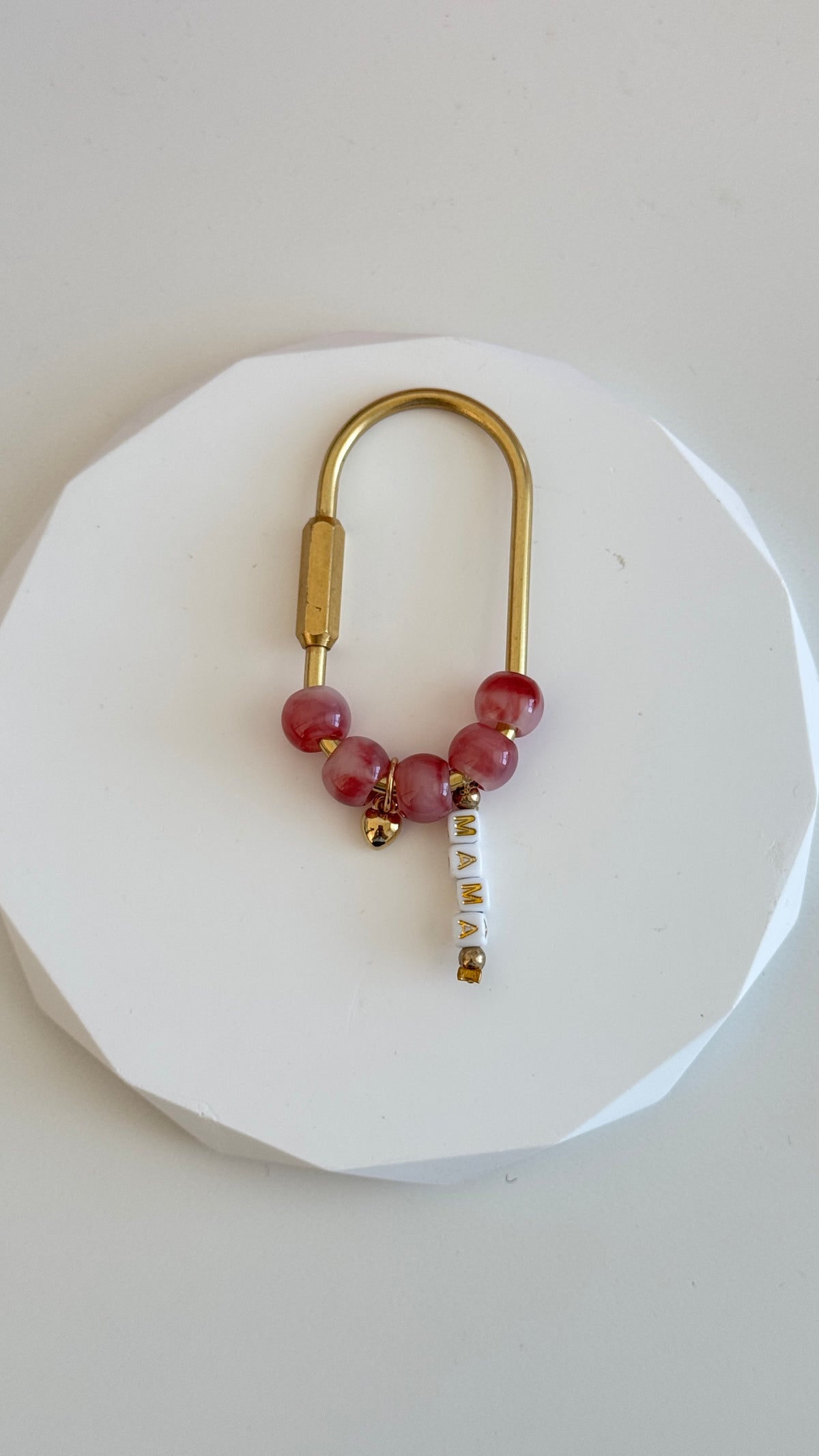 Handmade Beaded Carabiner Keychain – Personalized Initial, Heart & Floral Charms