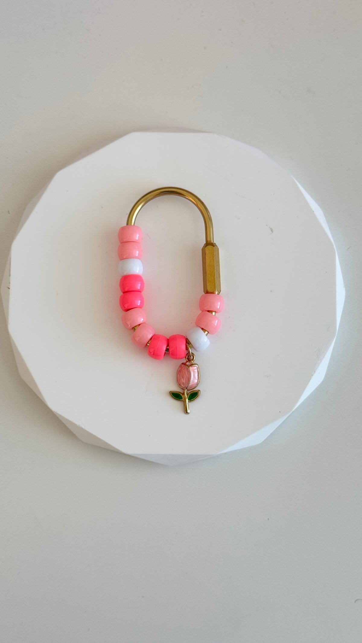 Handmade Beaded Carabiner Keychain – Personalized Initial, Heart & Floral Charms