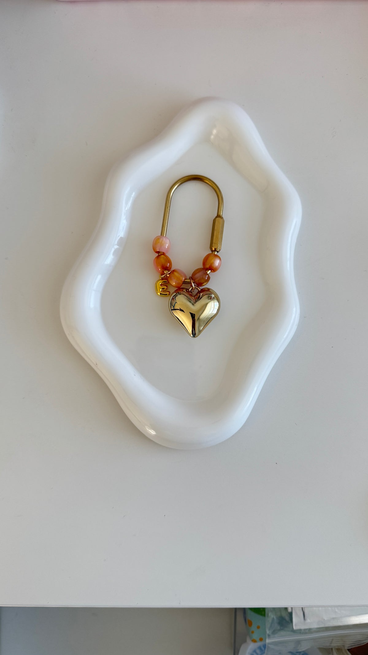 Handmade Beaded Carabiner Keychain – Personalized Initial, Heart & Floral Charms