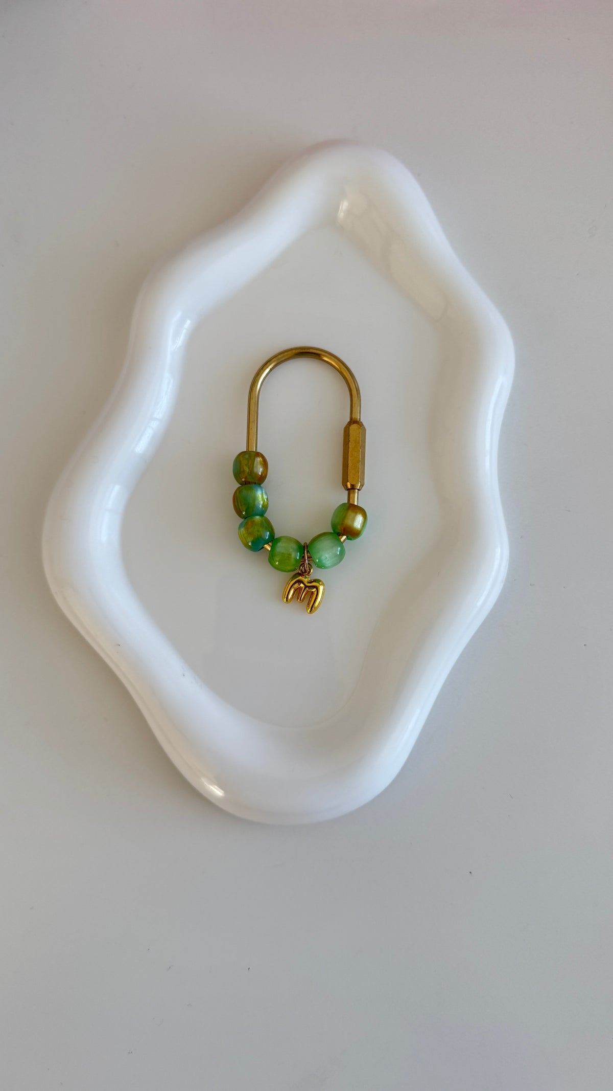 Handmade Beaded Carabiner Keychain – Personalized Initial, Heart & Floral Charms