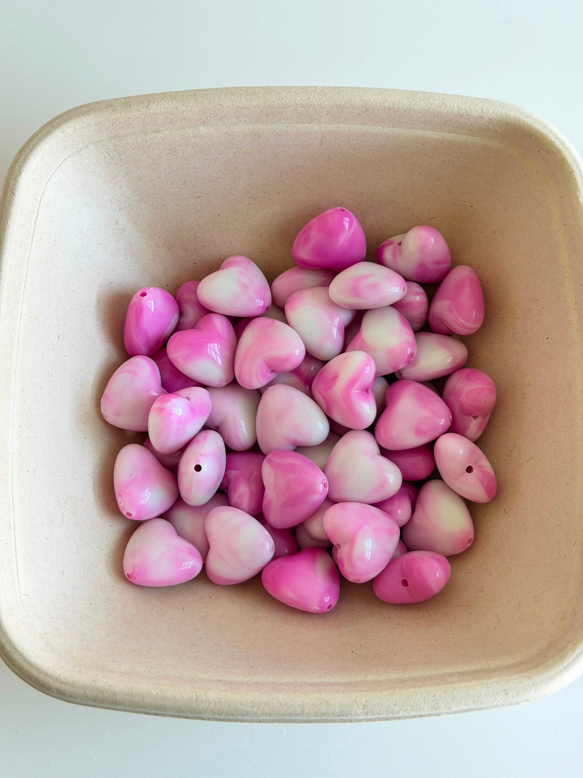 Pink Marble Heart Beads