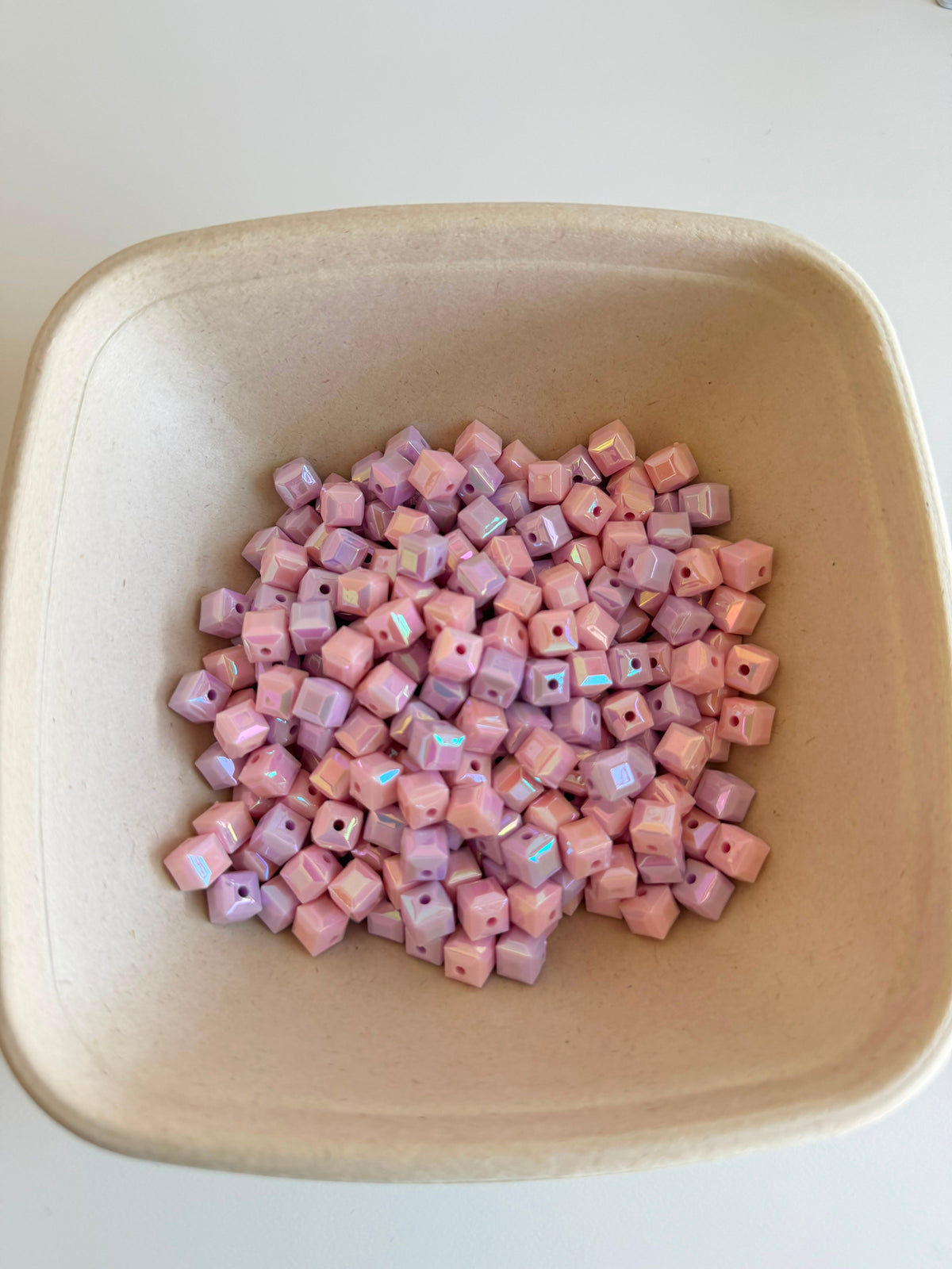 Pastel Cube Iridescent Acrylic Beads
