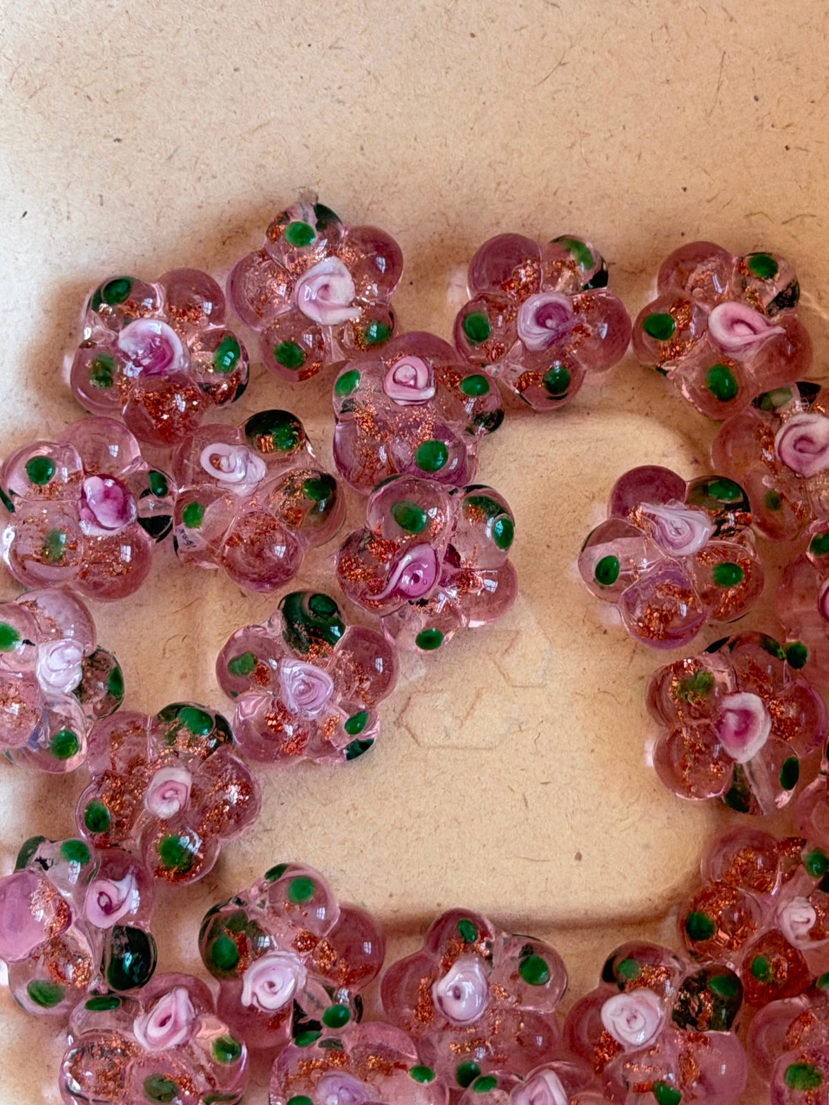 Pink glass flower beads