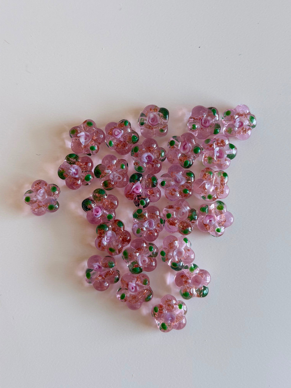 Pink glass flower beads