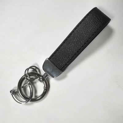 Silver black Leather Keychain