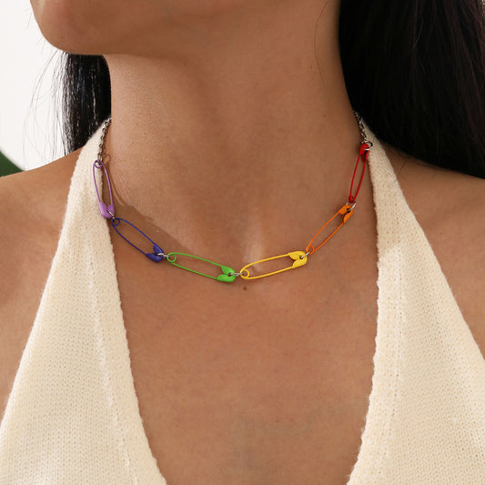 Colorful Color Buckle Pin Necklace